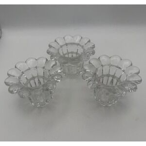 Vintage Luigi Bormioli Italy Glass Flower Candle Holders Set of 3 Clear 2"